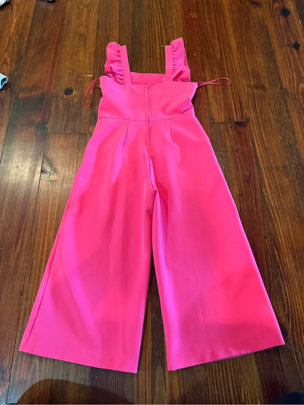 GB girls Bright Hot Pink Ruffle-Strap Wide-Leg Jumpsuit